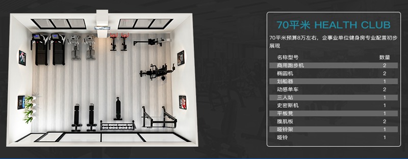 70平方健身室-快盈VIII健身器材企事业健身解决方案 70平方健身室-快盈VIII健身器材企事业健身解决方案